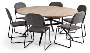 AJ Produkty Sestava VARIOUS + DAWSON, stůl Ø1600x740 mm, dub + 6 antracitově šedých židlí