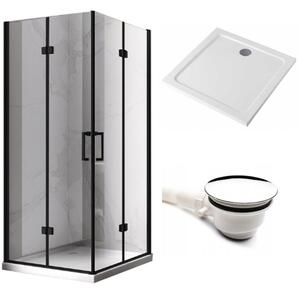 BPS-koupelny Čtvercový sprchový kout HYD-SK08D 100x100 černá/transparent + vanička HYD-SSV-ST06A bílá