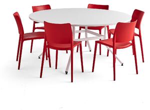 AJ Produkty Nábytková sestava Various + Rio, 1 stůl a 6 červených židlí