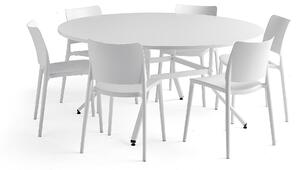 AJ Produkty Nábytková sestava Various + Rio, 1 stůl a 6 bílých židlí