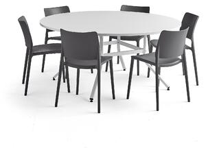 AJ Produkty Nábytková sestava Various + Rio, 1 stůl a 6 antracitově šedých židlí