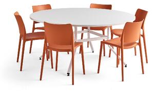 AJ Produkty Nábytková sestava Various + Rio, 1 stůl a 6 oranžových židlí