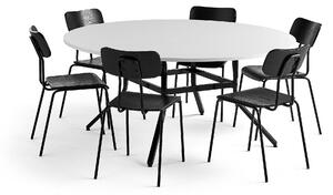 AJ Produkty Nábytková sestava Various + Reno, 1 stůl a 6 černých židlí