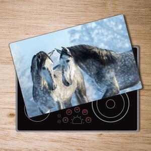 Kuchyňská deska skleněná Šedí koně zima pl-ko-80x52-f-116887257