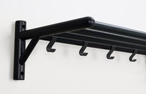 Nástěnná černá masivní dubová police Rowico Jordan s háčky, 80 cm