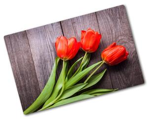 Deska na krájení skleněná Červené tulipány pl-ko-80x52-f-137777387