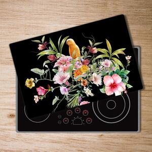 Kuchyňská deska skleněná Květiny a ptáci pl-ko-80x52-f-172830209