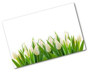 Deska na krájení skleněná Bílé tulipány pl-ko-80x52-f-30153186