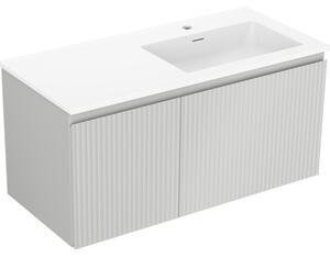 Mexen Rivel, koupelnová skříňka 100 cm s pravým umyvadlem Otis, 1S, 1D, drážkovaná, šedá matná/bílá matná - 91A23-10047-3-BBFF62-W18P01