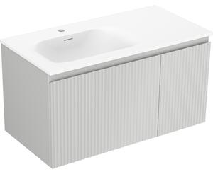 Mexen Rivel, koupelnová skříňka 90 cm s umyvadlem Vela na levé straně, 1S, 1D, drážkovaná, šedá matná/bílá matná - 91A23-09047-3-BBFF62-W23L01