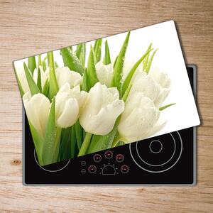 Deska na krájení skleněná Bílé tulipány pl-ko-80x52-f-49549577