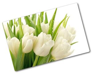 Deska na krájení skleněná Bílé tulipány pl-ko-80x52-f-49549577