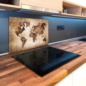 Kuchyňská deska skleněná Mapa světa dřevo pl-ko-80x52-f-54299109
