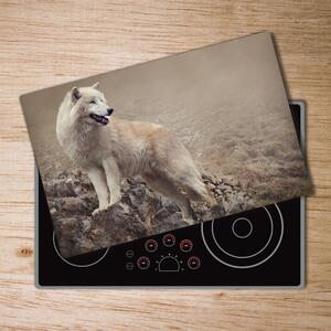 Kuchyňská deska skleněná Bílý vlk na skále pl-ko-80x52-f-60381309