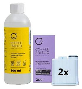 2x vodní filtr Coffee Friend pro kávovary Philips / Saeco + odvápňovač Coffee Friend 500 ml