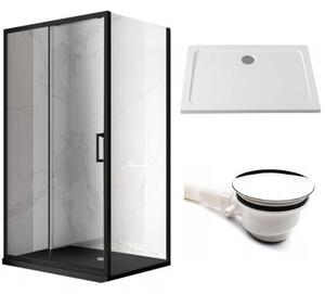 BPS-koupelny Obdélníkový sprchový kout HYD-OK103A 100x80 černý/transparent + vanička HYD-OSV-ST03A bílá