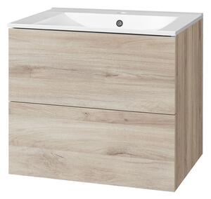 Mereo Mereo, Aira, koupelnová skříňka s keramickým umyvadlem 61 cm, bílá, dub, šedá, CN720