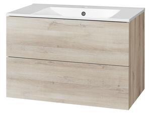 Mereo Mereo, Aira, koupelnová skříňka s keramickým umyvadlem 81 cm, bílá, dub, šedá, CN721