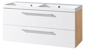 Mereo Mereo, Bino, koupelnová skříňka s umyvadlem z litého mramoru 121 cm, bílá, dub, CN673M