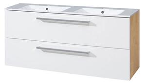 Mereo Mereo, Bino, koupelnová skříňka s keramickým umyvadlem 121 cm, bílá, dub, CN673