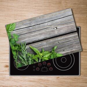 Kuchyňská deska skleněná Dřevěné pozadí bylinky pl-ko-80x52-f-67467429