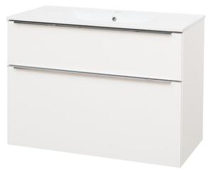 Mereo Mereo, Mailo, koupelnová skříňka s keramickým umyvadlem 101 cm, bílá, dub, antracit, CN512