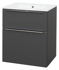 Mereo Mereo, Mailo, koupelnová skříňka s keramickým umyvadlem 61 cm, bílá, dub, antracit, CN530
