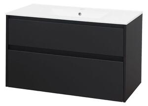 Mereo Mereo, Opto, koupelnová skříňka s keramickým umyvadlem 101 cm, bílá, dub, bílá/dub, černá, CN942