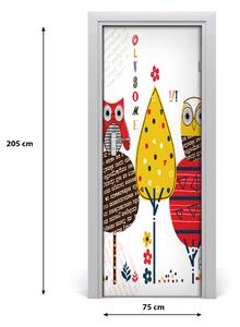 Samolepící fototapeta na dveře Sovy na dřevě 75x205 cm