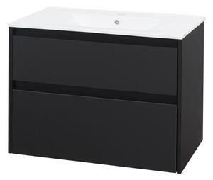 Mereo Mereo, Opto, koupelnová skříňka s keramickým umyvadlem 81 cm, bílá, dub, bílá/dub, černá, CN941