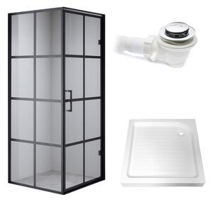 BPS-koupelny Čtvercový sprchový kout HYD-SK10A 80x80 černá/transparent + vanička HYD-SSV-SXL02A bílá