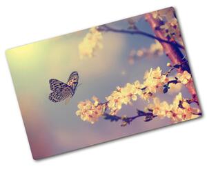 Deska na krájení skleněná Květ višně a motýl pl-ko-80x52-f-72331211