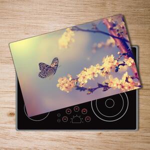 Deska na krájení skleněná Květ višně a motýl pl-ko-80x52-f-72331211