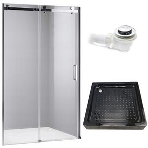 BPS-koupelny Posuvné sprchové dveře HYD-PD03B 100 chrom/transparent pro instalaci do niky + vanička HYD-OSV-SXL02C 100x100 černá