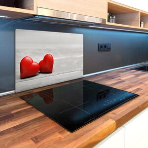 Kuchyňská deska velká skleněná Srdce na dřevě pl-ko-80x52-f-75821081