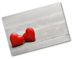 Kuchyňská deska velká skleněná Srdce na dřevě pl-ko-80x52-f-75821081