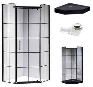 BPS-koupelny Pětiúhelníkový sprchový kout HYD-PK06B 90x90 černá/transparent + vanička HYD-PSV-SXL07B černá
