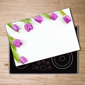 Deska na krájení skleněná Fialové tulipány pl-ko-80x52-f-78573099