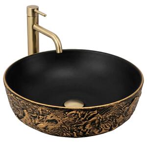 Keramické umyvadlo na desku REA BABILON GOLD ø 42 cm, černá/zlatá