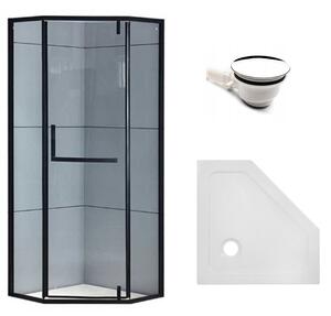 BPS-koupelny Pětiúhelníkový sprchový kout HYD-PK4026A 80x80 černá/transparent + vanička HYD-PSV-ST07A bílá