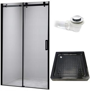 BPS-koupelny Posuvné sprchové dveře HYD-PD03B 100 černá/transparent pro instalaci do niky + vanička HYD-OSV-SXL02C 100x100 černá