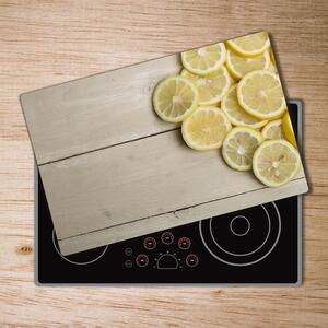 Kuchyňská deska velká skleněná Citrony a dřevo pl-ko-80x52-f-86429623