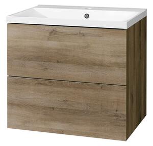 Mereo Mereo, Aira, koupelnová skříňka s umyvadlem z litého mramoru 61 cm, bílá, dub, šedá, CN740M