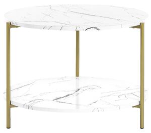 Konferenční stolek s policí s mramorovým efektem bílý/zlatý REVA