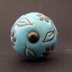 Keramická úchytka- Modrá s černým vzorem Barva kovu: stříbrná
