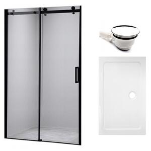 BPS-koupelny Posuvné sprchové dveře HYD-PD03C 110 černé/transparent pro instalaci do niky + vanička HYD-OSV-ST04B 110x90 bílá