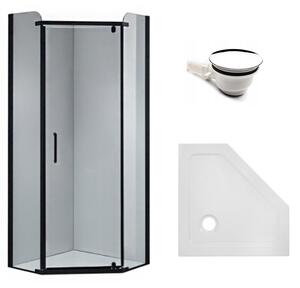 BPS-koupelny Pětiúhelníkový sprchový kout HYD-PK91A 80x80 černá/transparent + vanička HYD-PSV-ST07A bílá
