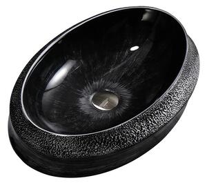 BPS-koupelny Keramické umyvadlo na desku HYD-SR-BL-SV-600 60x40 cm, černo / stříbrné