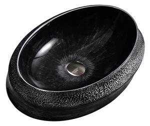 BPS-koupelny Keramické umyvadlo na desku HYD-SR-BL-SV-600 60x40 cm, černo / stříbrné