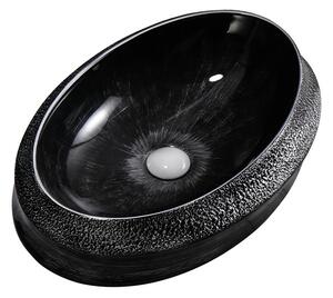 BPS-koupelny Keramické umyvadlo na desku HYD-SR-BL-SV-600 60x40 cm, černo / stříbrné
